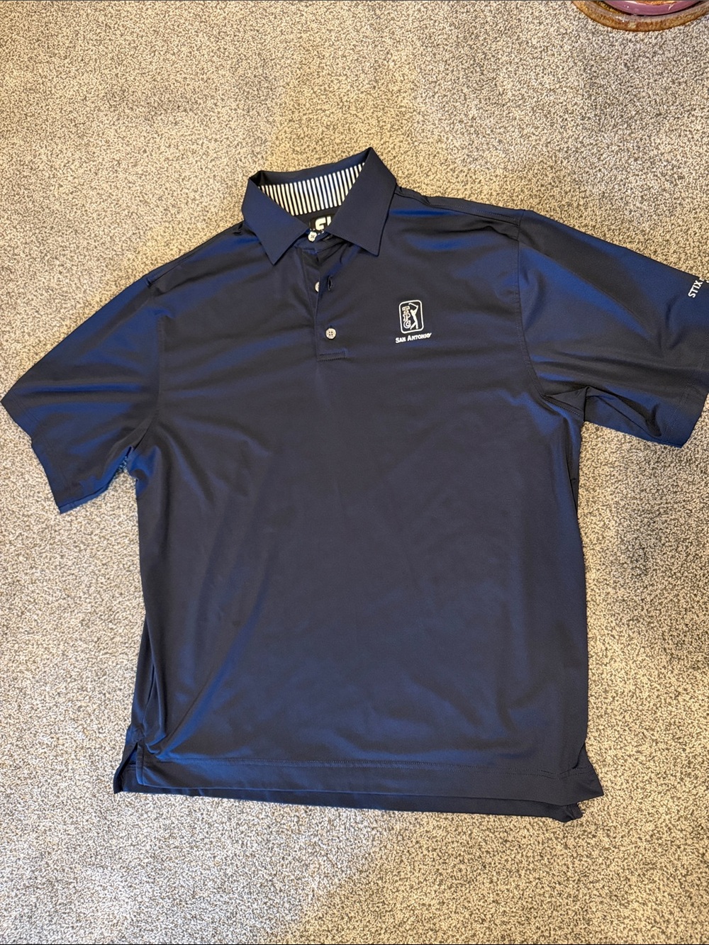 PGA Tour Men's Dark Navy Short Sleeve Polo with Logo San Antonio TPC